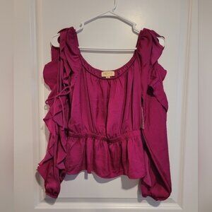 London Rose Fushia Purple Long Sleeve Blouse Top